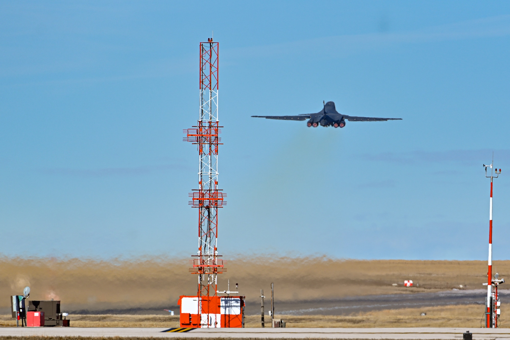 A B-1B Lancer assigned to the 37th Bomb Squadron taxis on the flightline at Ellsworth Air Force Base, South Dakota, Jan. 25, 2024. The bombers will join the 7th Bomb Wing at Dyess Air Force Base where they will conduct joint operations and training sorties as a fellow B-1 base. (U.S. Air Force photo by Staff Sgt. Jake Jacobsen)