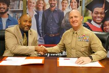 Albany Technical College was recently approved as a provider for the Department of Defense SkillBridge program, an opportunity for service members to gain valuable civilian work experience through specific industry training, apprenticeships or internships during the last 180 days of service. A memorandum of understanding was signed this week to that effect by Albany Tech President Emmett Griswold and Col. Matthew McKinney, commanding officer, Marine Corps Logistics Base Albany. (Courtesy photo)