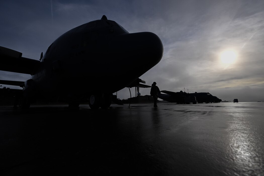 A C-130H Hercules aircraft receives fuel at Youngstown Air Reserve Station, Ohio, Jan. 25, 2024.