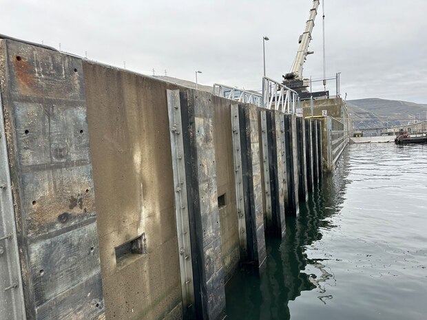 Guide wall section with timbers removed (looking downstream).