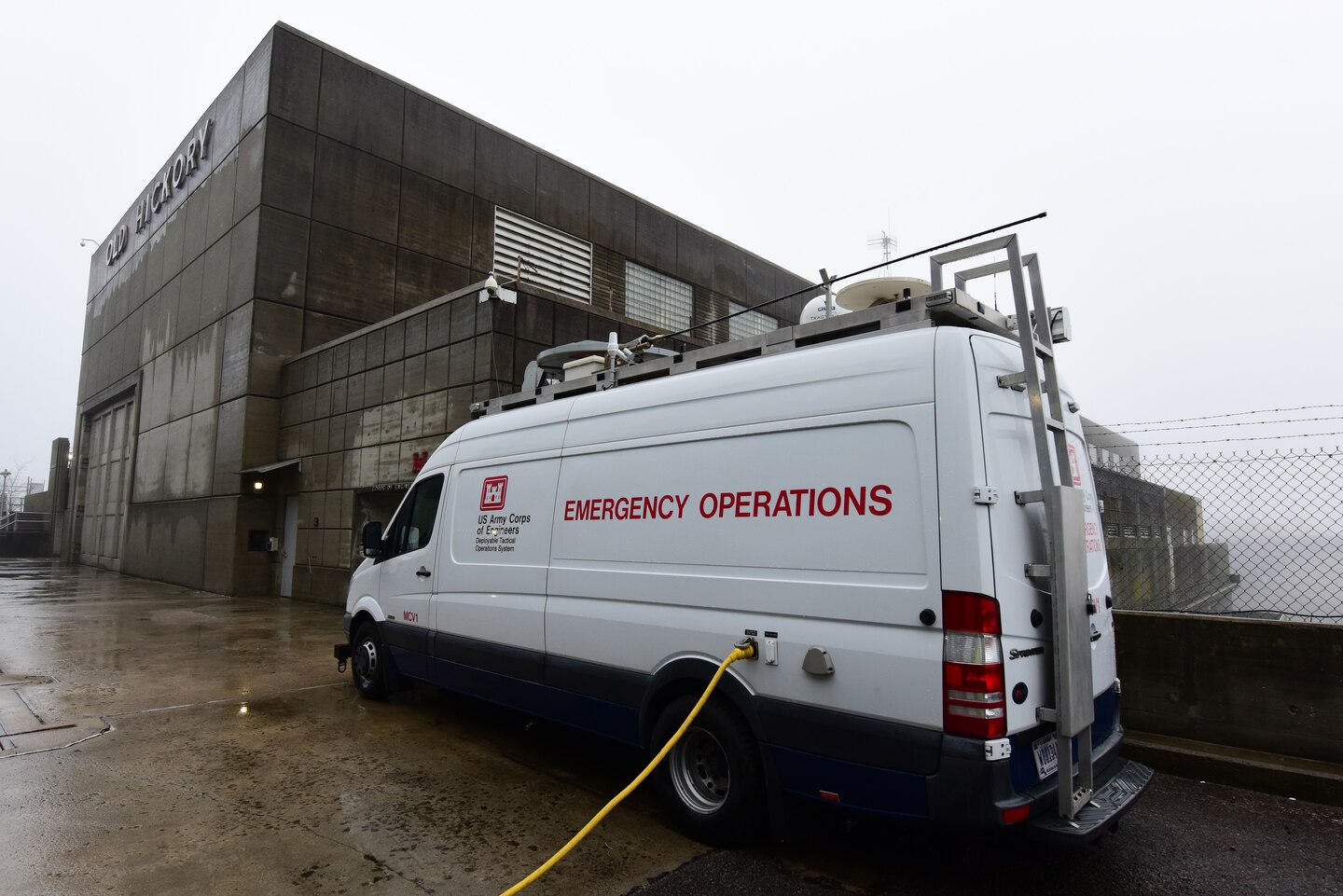 A Mobile Communications Vehicle is positioned at Old Hickory Dam Jan. 25, 2024, where it continues to provide communications to the project facilities affected by an outage when a tornado struck the area Dec. 9, 2023. (USACE Photo by Lee Roberts)