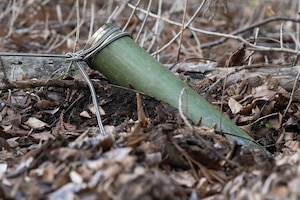 A training Unexploded Ordnance (UXO) is prepped for removal during the HABU exercise at Misawa Air Base, Japan, Jan. 23, 2024.