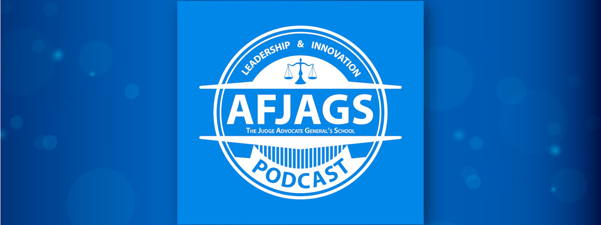 AFJAGS Podcast text over blue background.