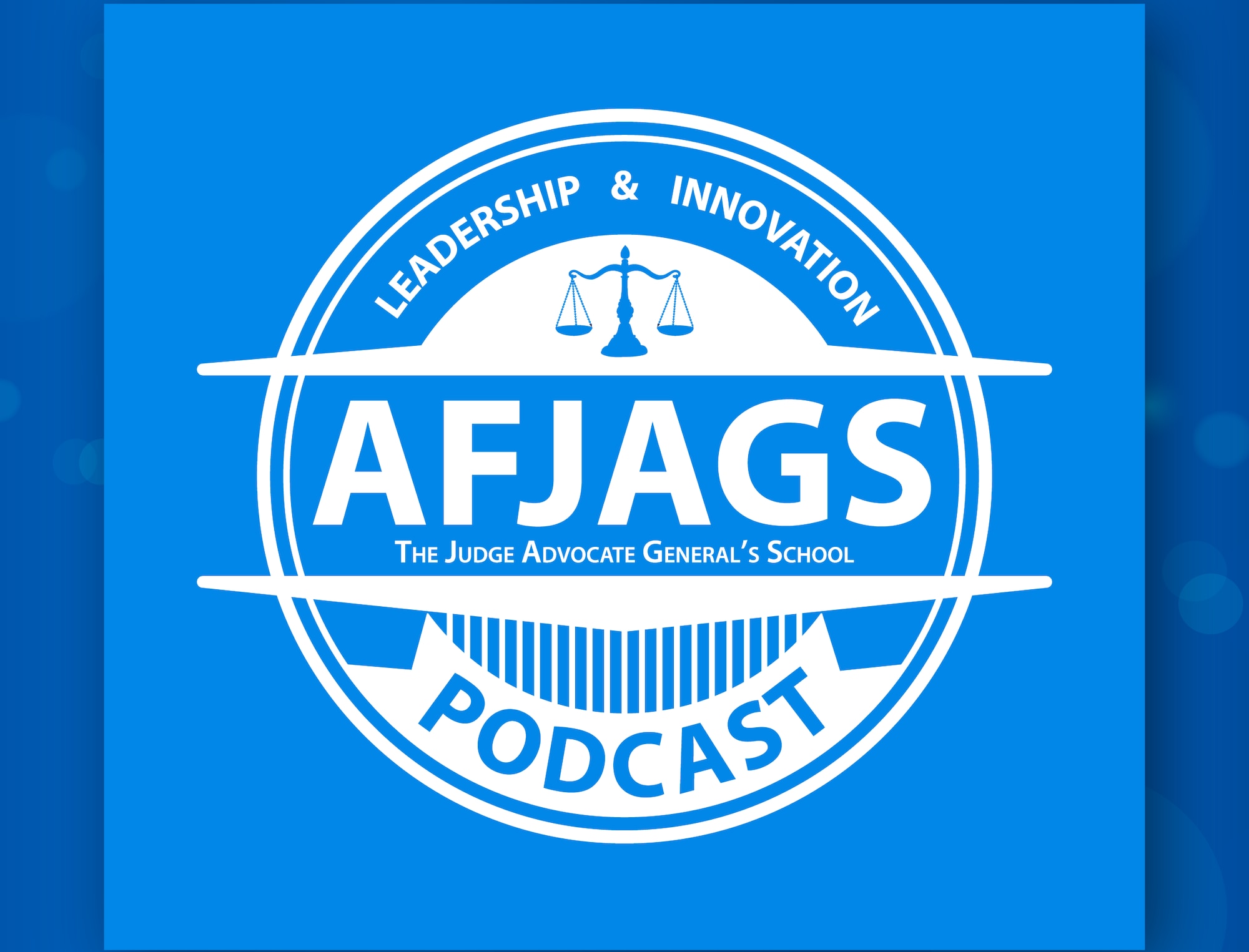 AFJAGS Podcast text over blue background.