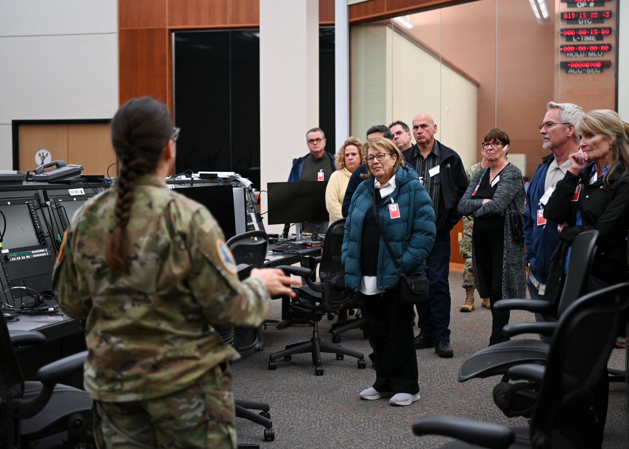 Space Force Guardian speaking to a tour group.