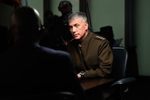 General Nakasone takes questions from the media.
