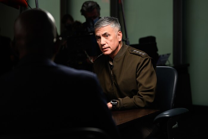 General Nakasone takes questions from the media.