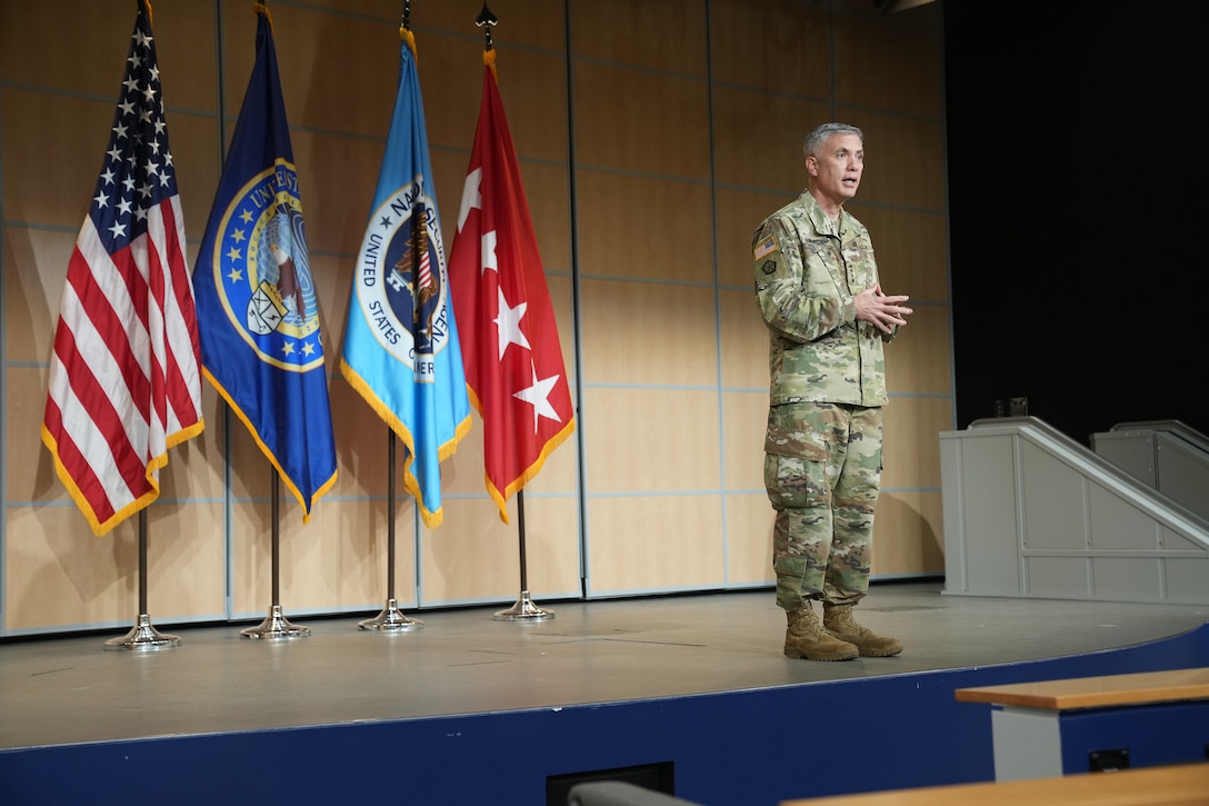 General Nakasone addressed the workforce (Photo by USCYBERCOM Public Affairs Office)