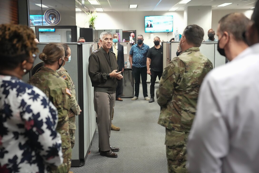 General Paul Nakasone meets with the workforce. (Photo by USCYBERCOM Public Affairs Office)