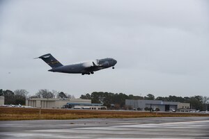 A photo of an aircraft taking off.