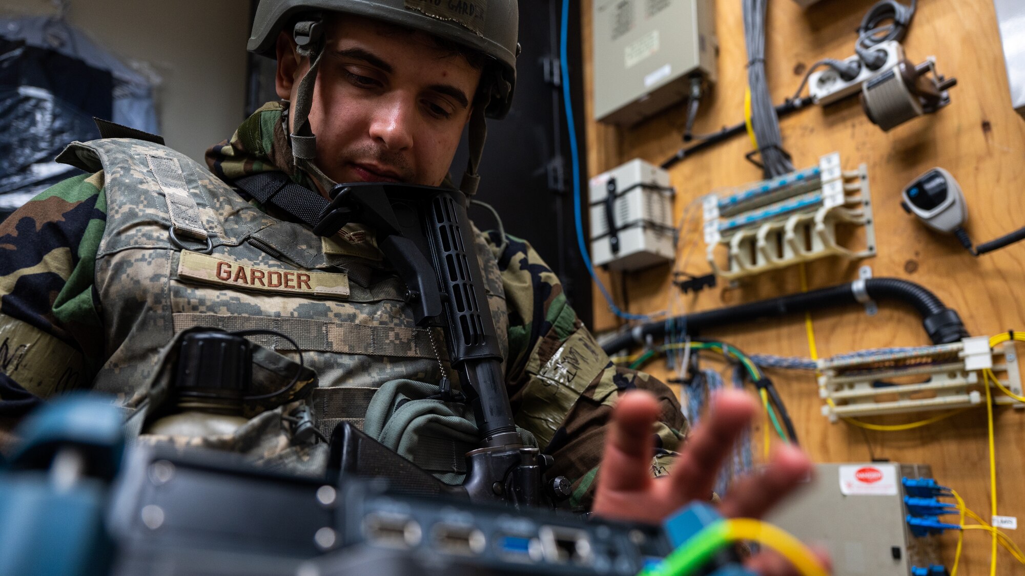 Senior Airman Valdlen Garder performs a systems check during Beverly Midnight 24-1.