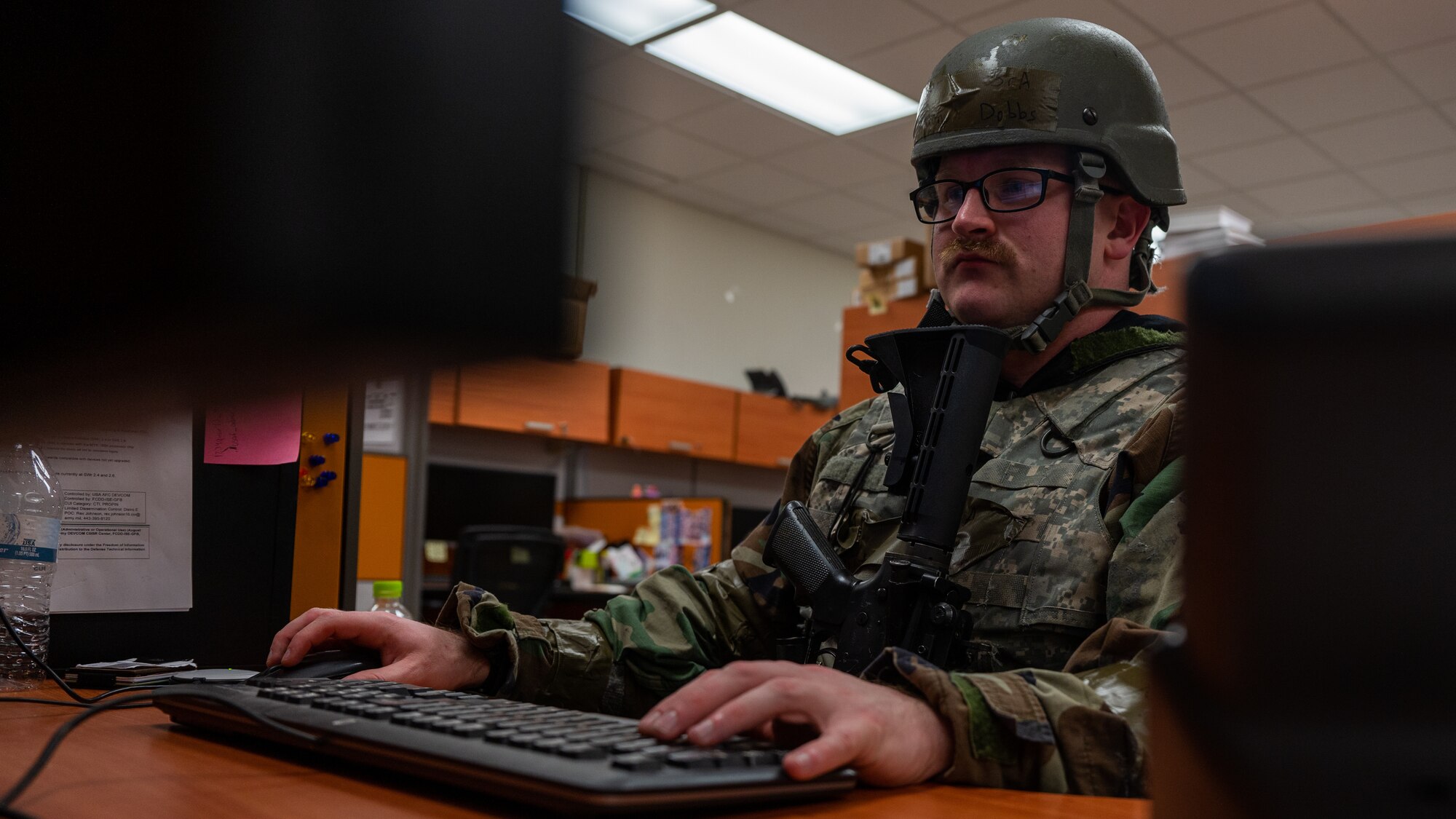 Senior Airman Quinton Dobbs conducts mission operations during Beverly Midnight 24-1.