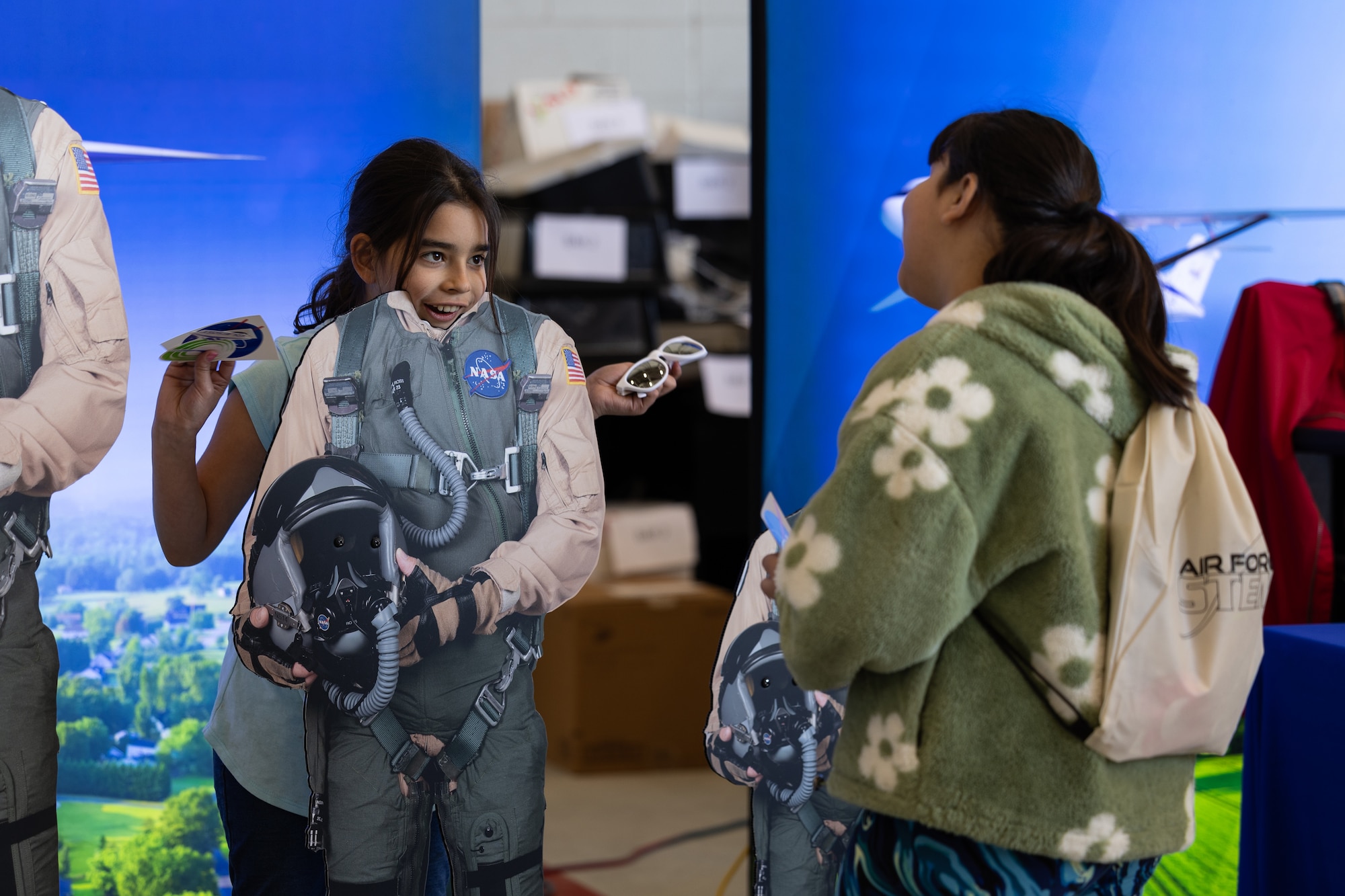 Local students try hands-on STEM experiences during Falcon Rejoin 50, Jan. 25, 2024, at Edwards Air Force Base, California. Falcon Rejoin 50 celebrated the F-16’s 50th anniversary of its first flight, which took place on Edwards AFB, Jan. 20, 1974.