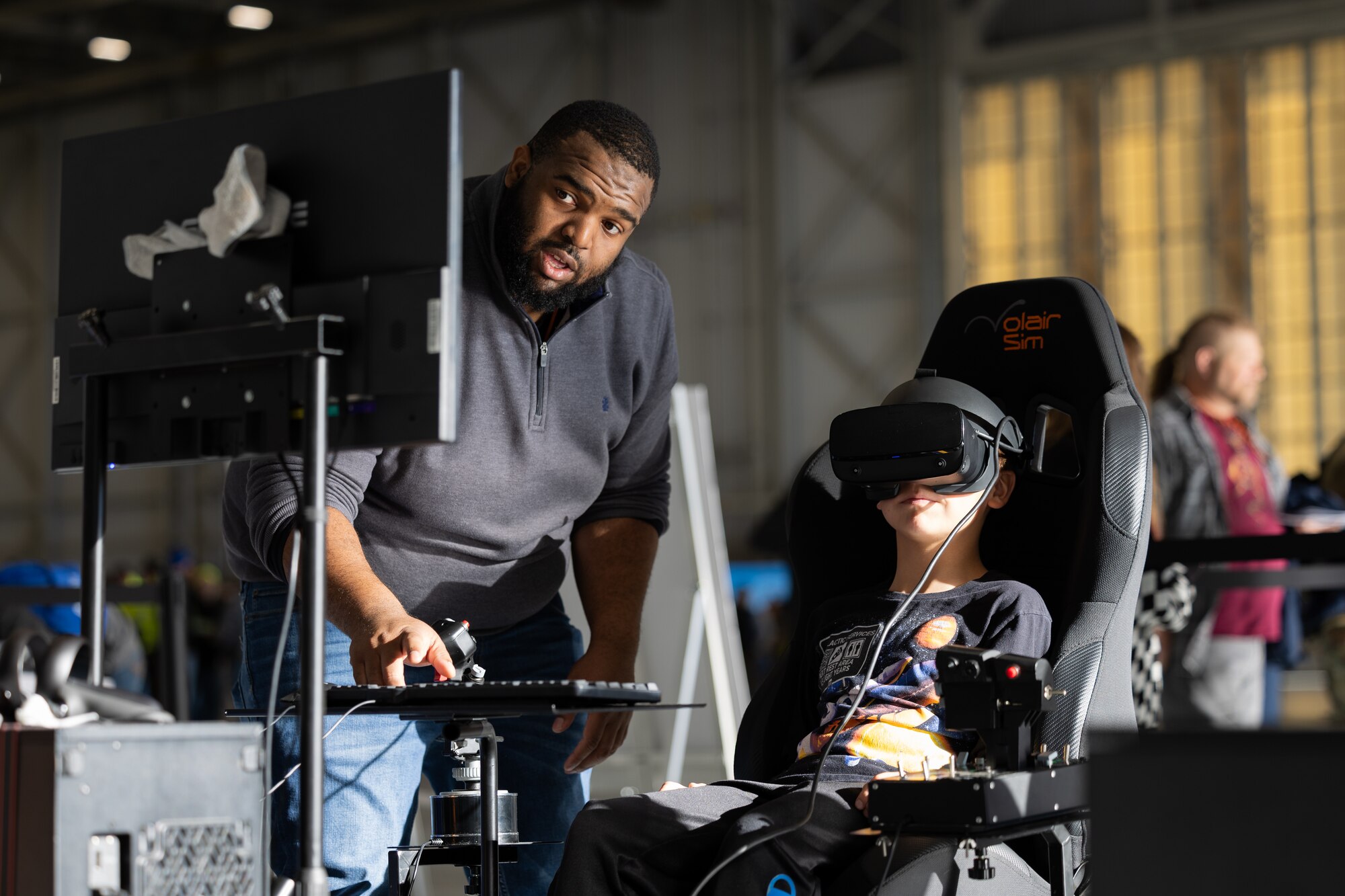 Local students try hands-on STEM experiences during Falcon Rejoin 50, Jan. 25, 2024, at Edwards Air Force Base, California. Falcon Rejoin 50 celebrated the F-16’s 50th anniversary of its first flight, which took place on Edwards AFB, Jan. 20, 1974.