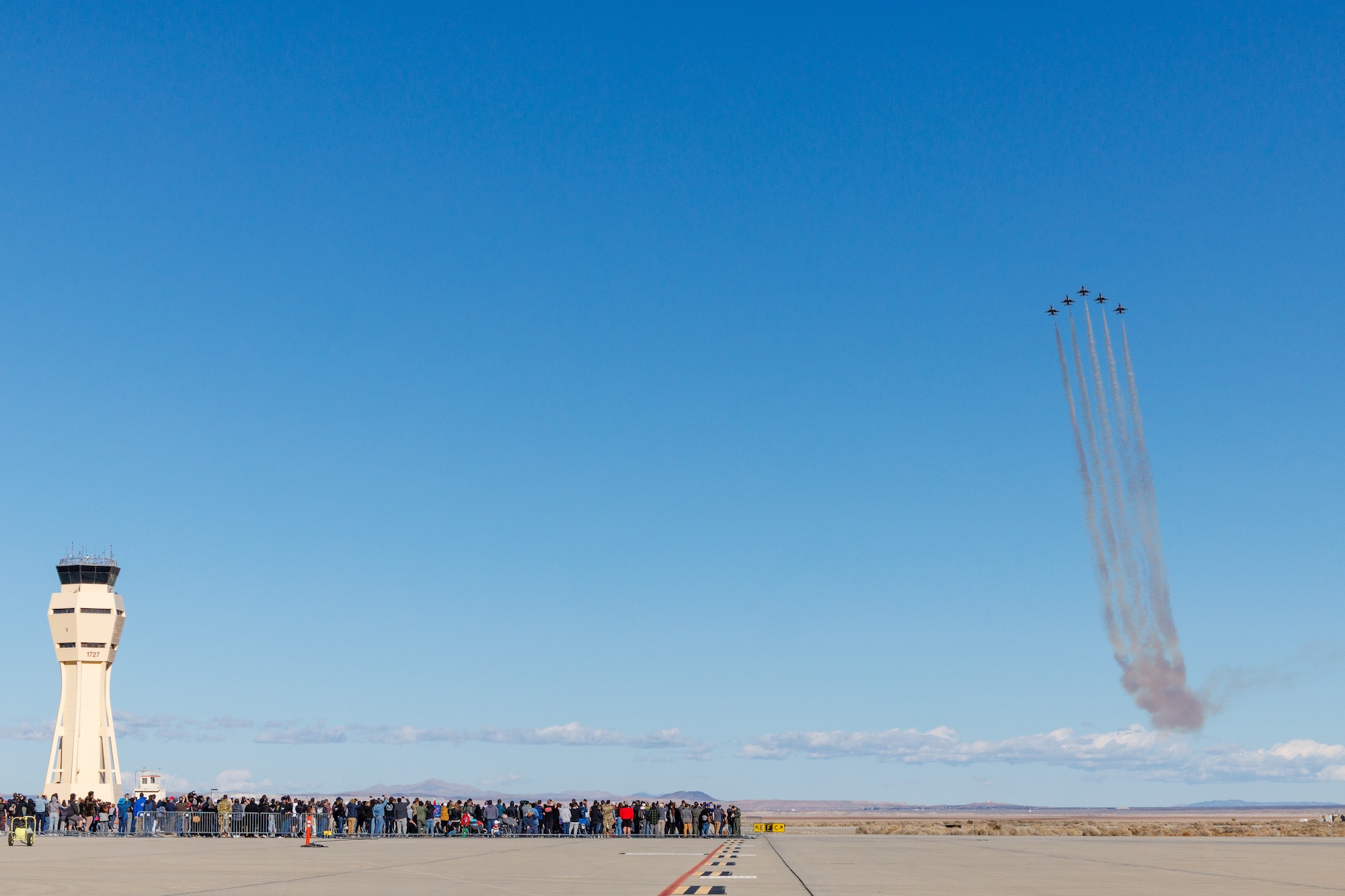 The United States Air Force Air Demonstration “Thunderbirds” conduct a winter training session during Falcon Rejoin 50, Jan. 25, 2024, at Edwards Air Force Base, California. Multiple F-16s Fighting Falcons from units around the nation descended upon Edwards to partake in the celebration of the F-16's first flight.