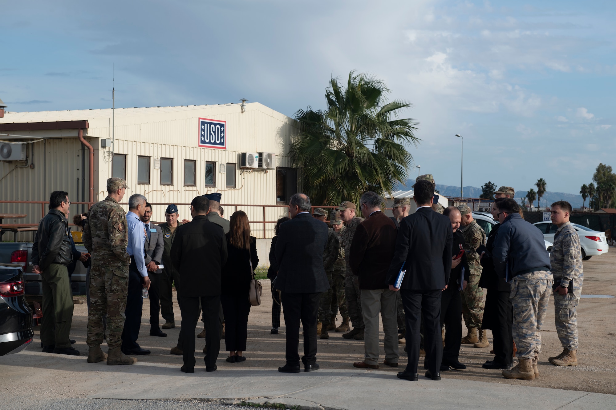 a group of people standing.