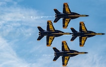 The U.S. Navy Flight Demonstration Squadron, the Blue Angels, perform at the Tinker Air Show in Oklahoma City, Okla.