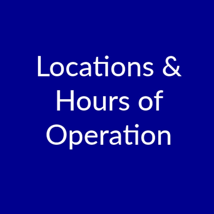 Webpage button reads "Locations and Hours of Operation"