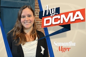 Woman smiles with text that reads My DCMA Samantha Alger