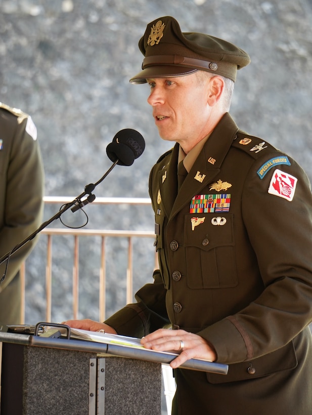 Brig. Gen. Daniel Hibner, commander U.S. Army Corps of Engineers, South Atlantic Division, (Left) watches as Col. Charles Decker, U.S. Army Corps of Engineers, commander, Task Force VIPR, Jacqueline Keizer U.S. Army Corps of Engineer, Task Force VIPR Deputy District Engineer for Project Management and (with Flag) Cmd. Sgt. Maj. Rodney C. Russell, South Atlantic Division Command Sergeant Major posts the colors. The U.S. Army Corps of Engineers South Atlantic Division formally commissioned Task Force Virgin Islands and Puerto Rico in a ceremony at the historic Fort Castillo San Cristóbal in the of San Juan Jan. 23.