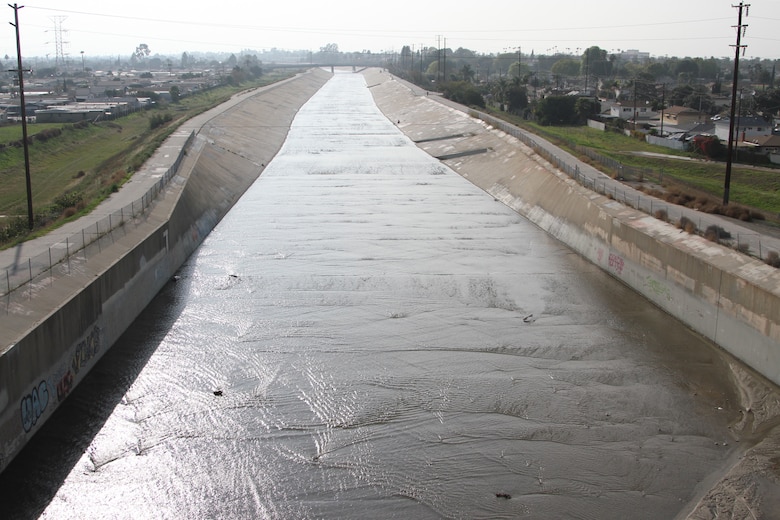 The downstream side of the Rio Hondo portion of Whittier Narrows Dam is pictured Jan. 18 in Montebello, California.