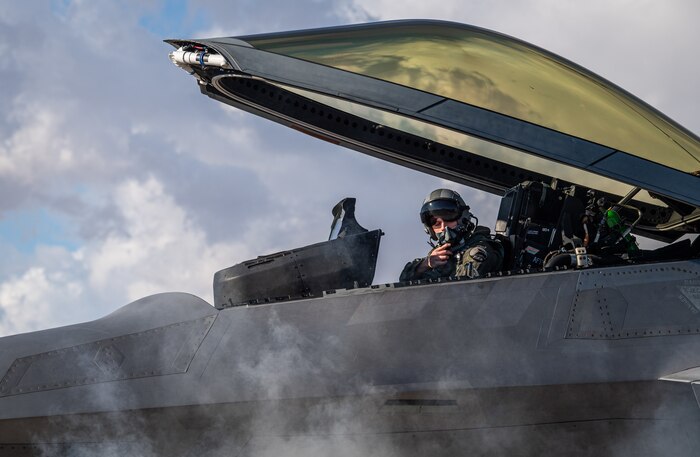 U.S. Air Force 1st Lt. Jake Heydinger, a pilot with the 525th Expeditionary Fighter Squadron, Joint Base Elmendorf-Richardson, Alaska, prepares for flight in support of Exercise Bamboo Eagle 24-1 at Nellis Air Force Base, Nevada, Jan. 25, 2024.