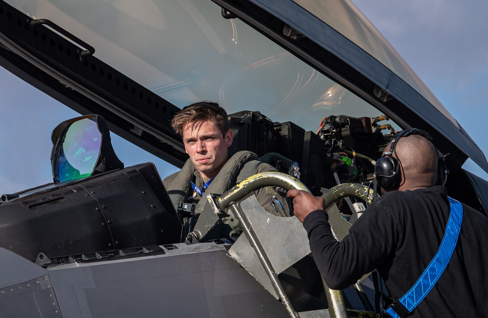 U.S. Air Force 1st Lt. Jake Heydinger, a pilot with the 525th Expeditionary Fighter Squadron, Joint Base Elmendorf-Richardson, Alaska, prepares for flight in support of Exercise Bamboo Eagle 24-1 at Nellis Air Force Base, Nevada, Jan. 25, 2024.