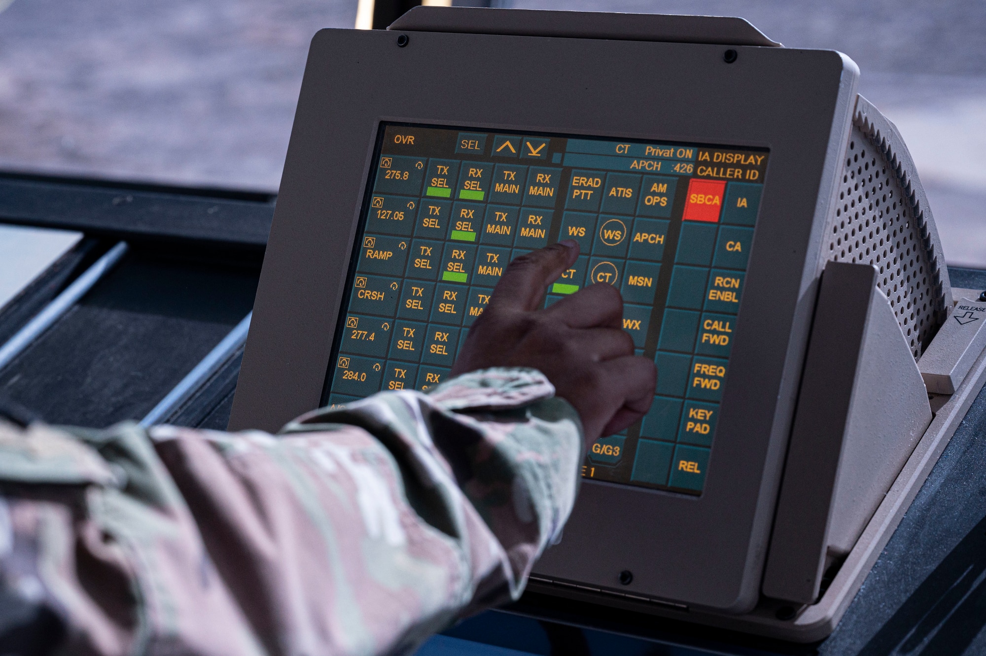 An Airman from the 54th Operations Support Squadron uses the enhanced terminal voice switch machine to perform a line check at Holloman Air Force Base, New Mexico, Jan. 24, 2024. The ETVS control panel allows controllers to communicate with other ATC facilities through different radio frequencies and direct communication lines. (U.S. Air Force photo by Airman 1st Class Michelle Ferrari)