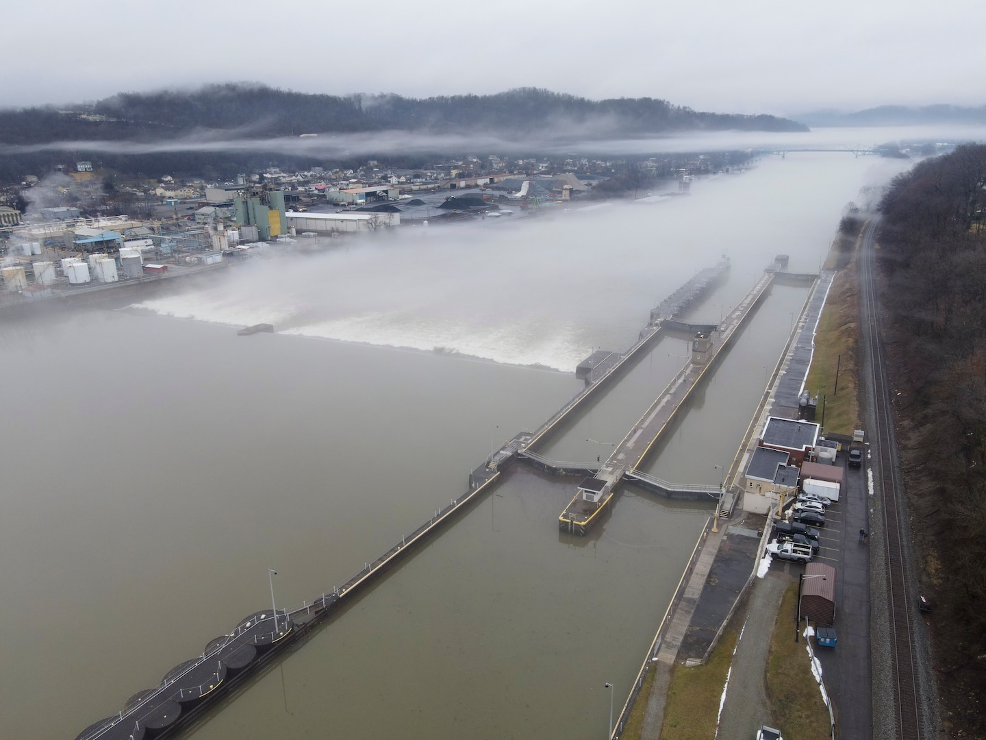 The U.S. Army Corps of Engineers Pittsburgh District operates 23 navigable locks and dams on the Allegheny, Monongahela and Ohio rivers year-round regardless of weather, including in foggy conditions that restrict visibility.