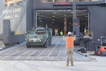 A U.S. Army Stryker drives off a transportation ship in the Republic of Korea on Jan 30, 2024. The 3rd Cavalry Regiment will replace the 2nd Stryker Brigade Combat Team, 4th Infantry Division as part of a regular rotation of forces to support the United States Commitment to the ROK. Units designated as a Korea Rotational Force, or KRF, serve a nine-month tour of duty. (U.S. Army photo by Pfc. Cayden Hall)