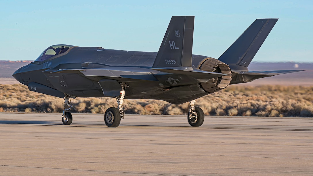 An F-35A Lightning II assigned to the 388th Fighter Wing, out of Hill Air Force Base, Utah, taxis during the inaugural Bamboo Eagle exercise at Edwards Air Force Base, CA., Jan 29, 2024. Bamboo Eagle provides Airmen, allies, and partners with a multidimensional, combat-representative battle-space to conduct advanced training in support of U.S. national interests.