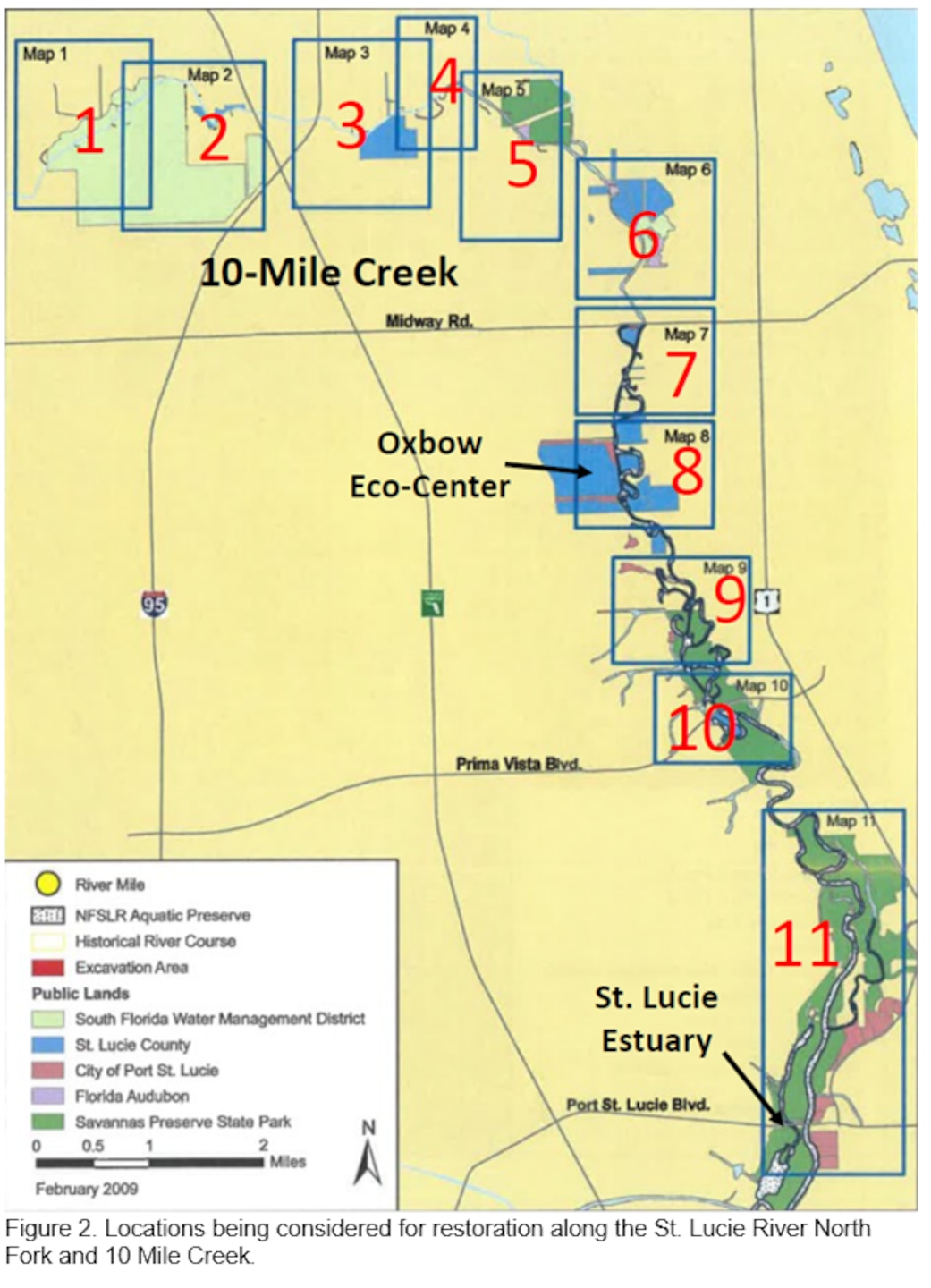 Figure 2. Locations being considered for restoration along the St. Lucie River North Fork and 10 Mile Creek.