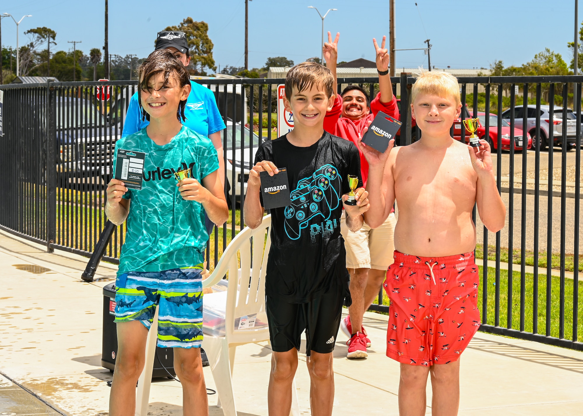 The winners from the Youth Program pose for a photo in the 30th Force Support Squadron Youth Program Jr. Cardboard Regatta at Vandenberg Space Force Base.