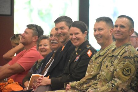 Col. Julia Donley addresses the crowd after assuming responsibility as the 43rd Chief of Signal at a ceremony June 21, 2024, at Fort Eisenhower, Ga.