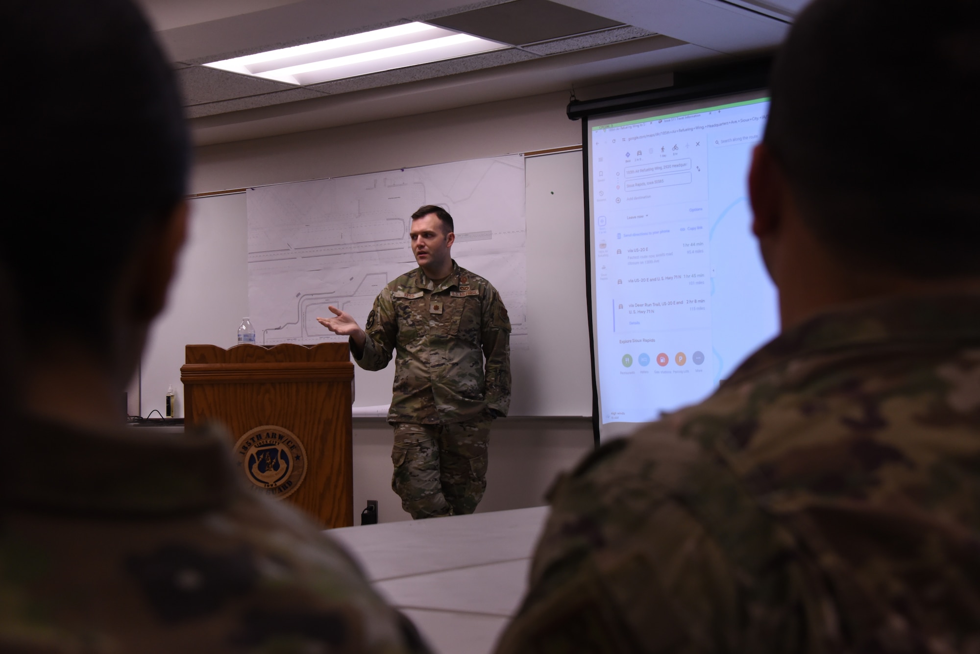 Maj. Dan Ress, 185th Air Refueling Wing Deputy Base Civil Engineer, briefs 185 ARW Debris Removal Team members