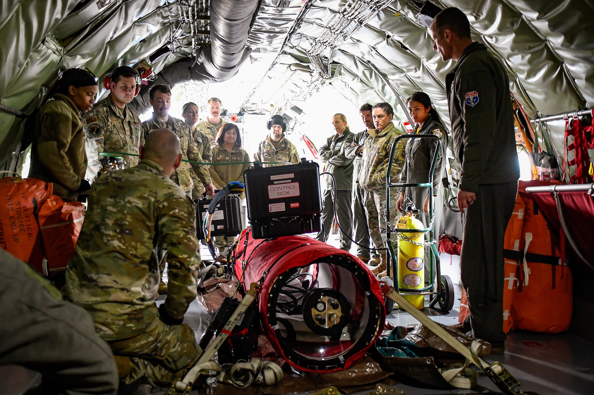 Airmen of the 354th Fighter Wing and 168th Wing collaborated and conducted a training course on the Emergency Evacuation Chamber (EEHS) portable decompression sickness chamber, Hyperlite 1, at Eielson Air Force Base, Alaska