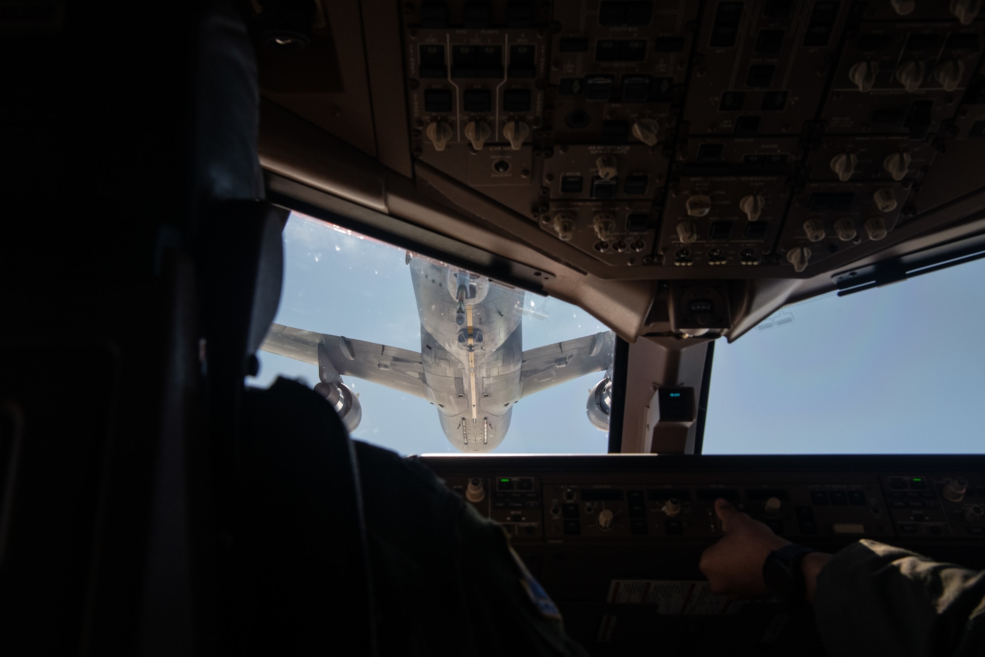 A 22nd Air Refueling Wing pilot flies a KC-46A Pegasus from McConnell Air Force Base, Kansas, that is participating in a Maximum Endurance Flight around the globe called Project Magellan June 29, 2024. Magellan was the world’s first nonstop, KC-46 westbound circumnavigation endurance flight that took off from McConnell June 29 and landed again July 1. (Courtesy Photo)