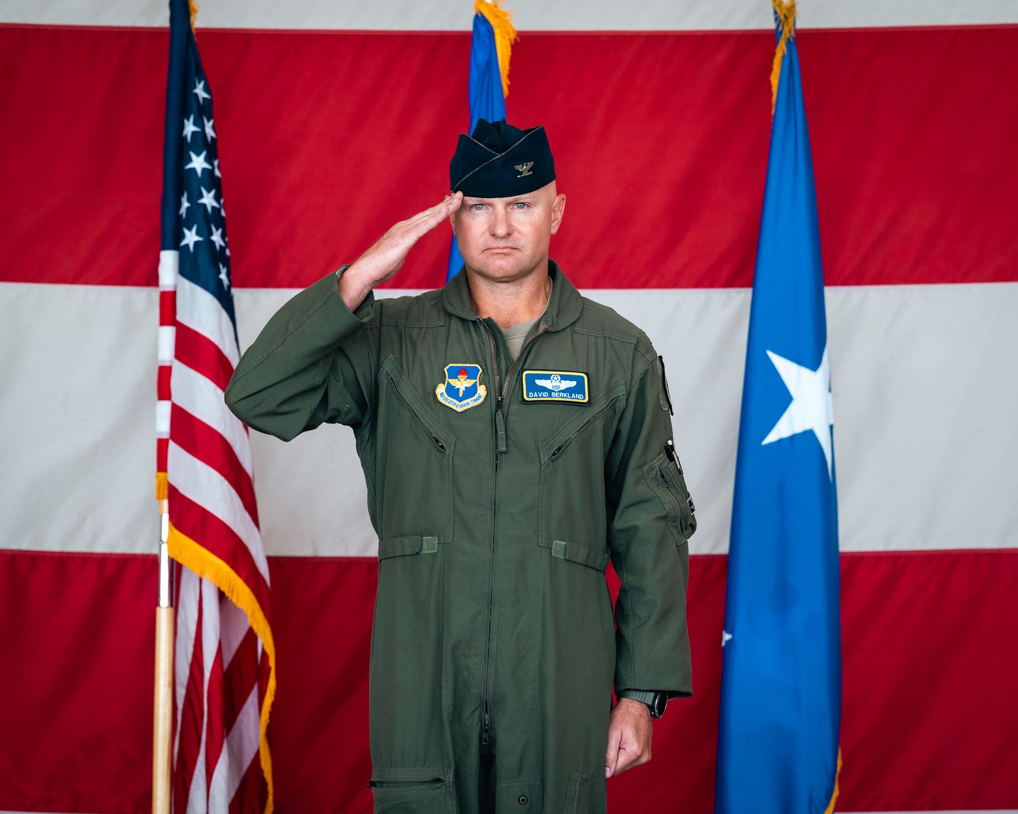 U.S. Air Force Col. David Berkland, 56th Fighter Wing incoming commander, salutes during the 56th FW Change of Command ceremony July 1, 2024, at Luke Air Force Base, Arizona.