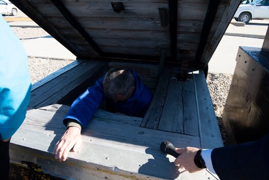  King Frederik X, King of the Kingdom of Denmark, descends into the U.S. D-Launch ice filled missile silo, located on the outskirts of Pituffik Space Base, Greenland, June 29, 2024. In pursuit of nuclear deterrence, D-launch served as an underground ice filled missile silo for the U.S. during the Cold War. (U.S. Space Force photo by 1st Lt. Danielle Rose)