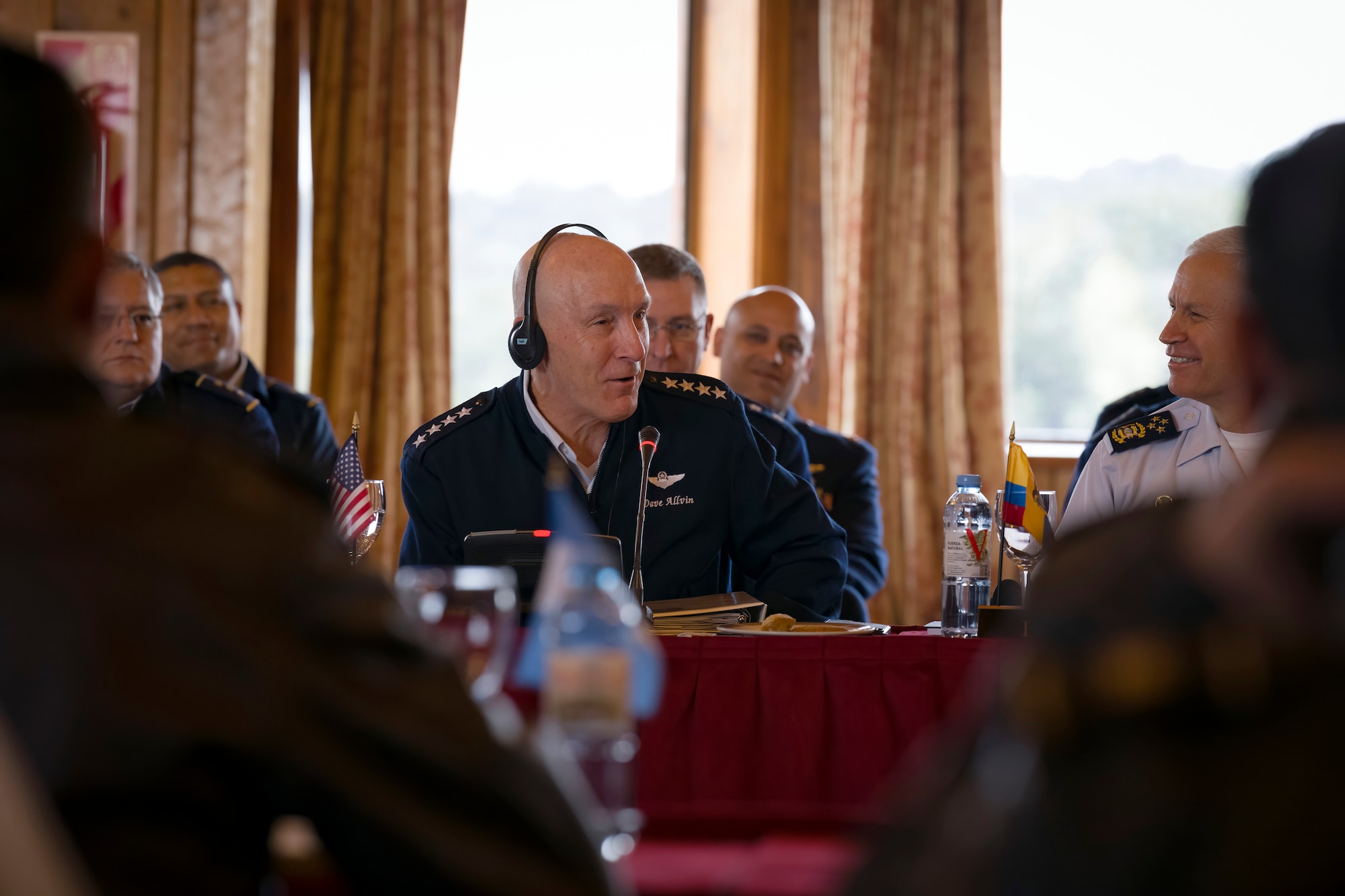 U.S. Air Force Chief of Staff Gen. David Allvin provides remarks during the 64th Conference of the American Air Chiefs meeting in San Carlos de Bariloche, Argentina, June 18, 2024. Much of the value gained during meetings like CONJEFAMER can be placed on the relationships built among senior leaders that helps make cooperation easier when rapid response is needed. (U.S. Air Force photo by Tech. Sgt. Rachel Maxwell)