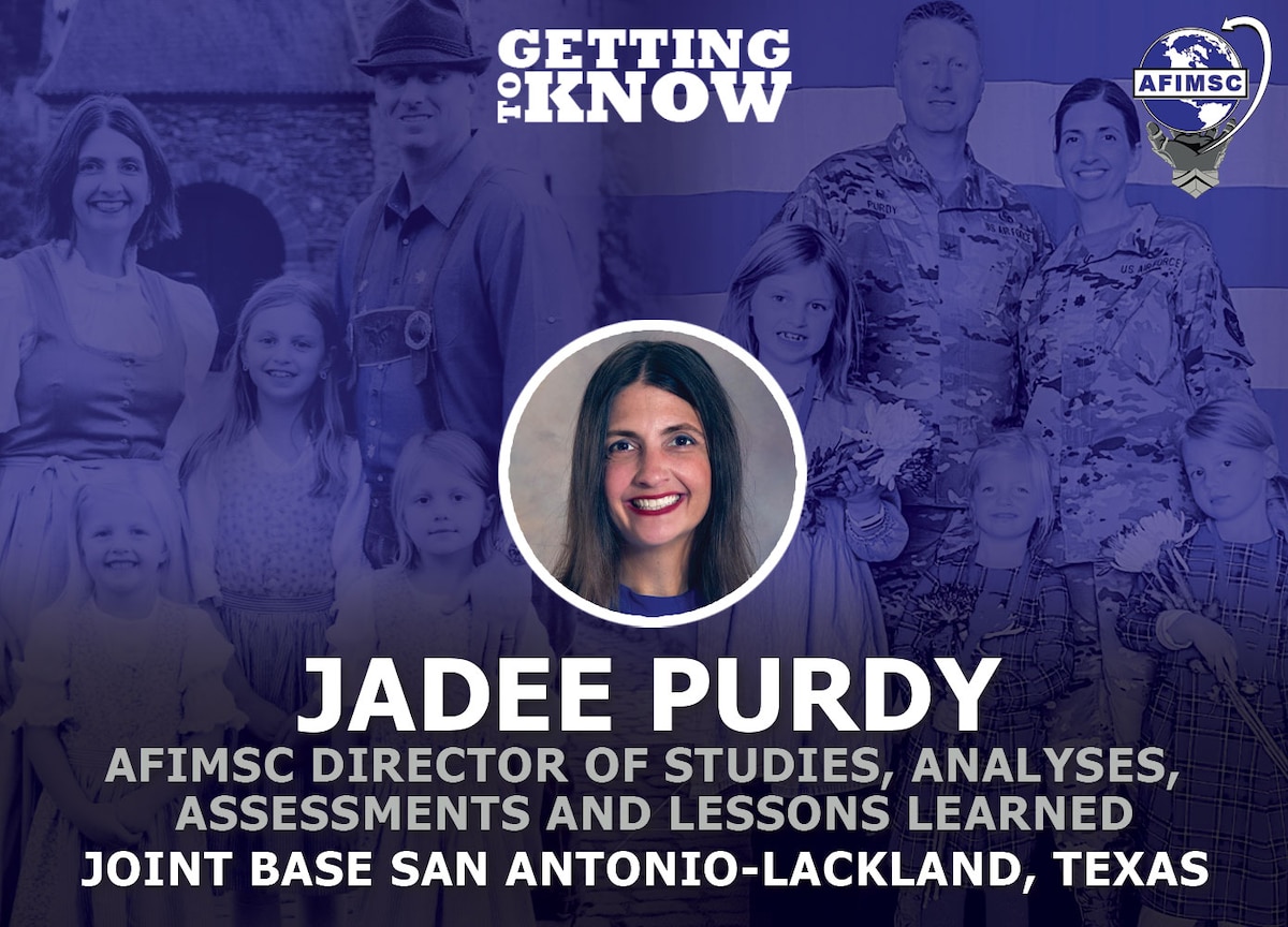 Jadee Purdy official photo with her family photos in the background on a graphic template