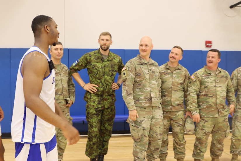 The Kentucky Wildcats hosted Lieutenant Andreas Martson, an Estonian Signal Officer training with the 2/138th through the Military Reserve Exchange Program (MREP) on June 20th, 2024. Martson and members of the 2/138th observed the Wildcats practice and met the team during Martson's cultural day. (U.S. Army National Guard Photo by Capt. Kaitlin Baudendistel)