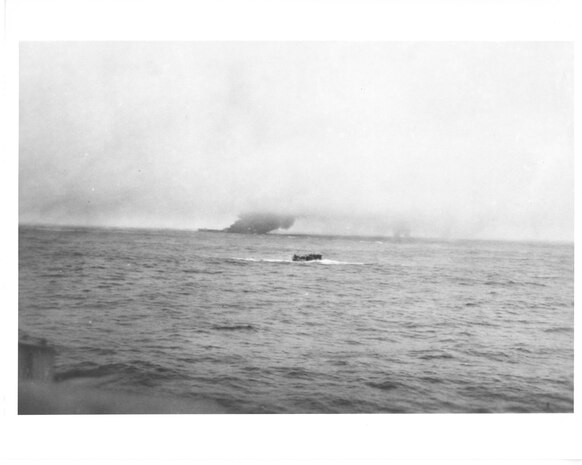 1944: April 16:  Sinking of German U-boat, U-550

Joining USS Gandy (DE-764), USS Joyce (DE-317) and USS Peterson (DE-152) intentionally rammed German (Type IXC) U-boat, U-550, in the North Atlantic east of New York on April 16, 1944.   The destroyer escorts then subsequently deployed depth-charges and gunfire to sink the submarine.  Previously, U-550 sank the U.S. merchant tanker, SS Pan Pennsyvania, on the same day.  Joyce and Peterson picked-up the survivors.   During the action, shells from the destroyer escorts set afire Pan Pennsylvania's abandoned wreck.