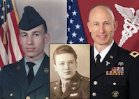 Col. Peter B. Markot is pictured as a fresh U.S. Army enlistee in 1987, left, and as a seasoned leader at the rank of colonel in 2019, right. In the center, Markot's grandfather, retired Air Force Lt. Col. Walter P. Markot, is pictured in 1941... (C.J. Lovelace)