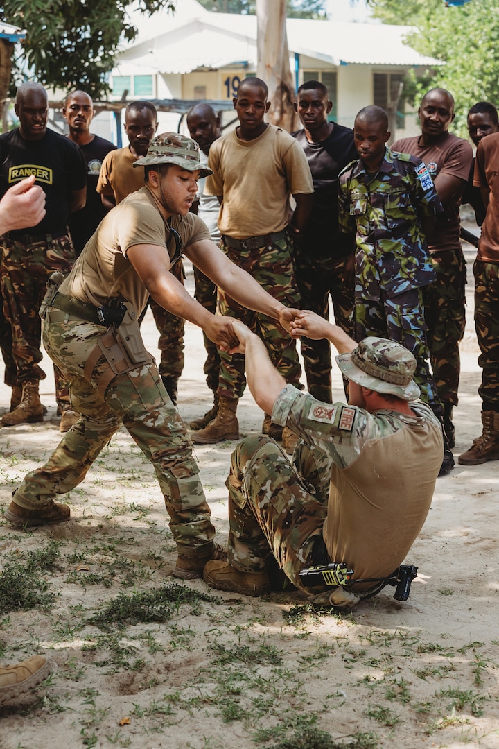 Task Force Paxton medic Cpl. Vince Bartolome spent three days teaching Kenyan military forces Tactical Combat Casualty Care while stationed in Manda Bay, Kenya, in May 2024.