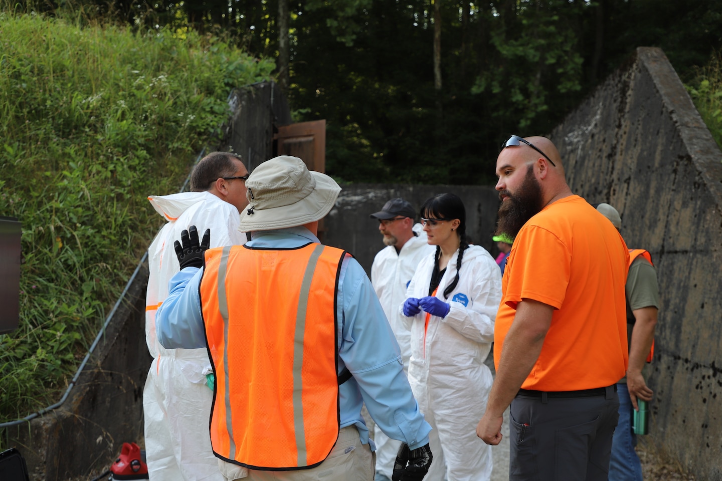 ERDC-CERL, USDA Forest Products Laboratory and Joint Munitions Command safety briefing before entering the Earth Covered Magazines (ECMs)