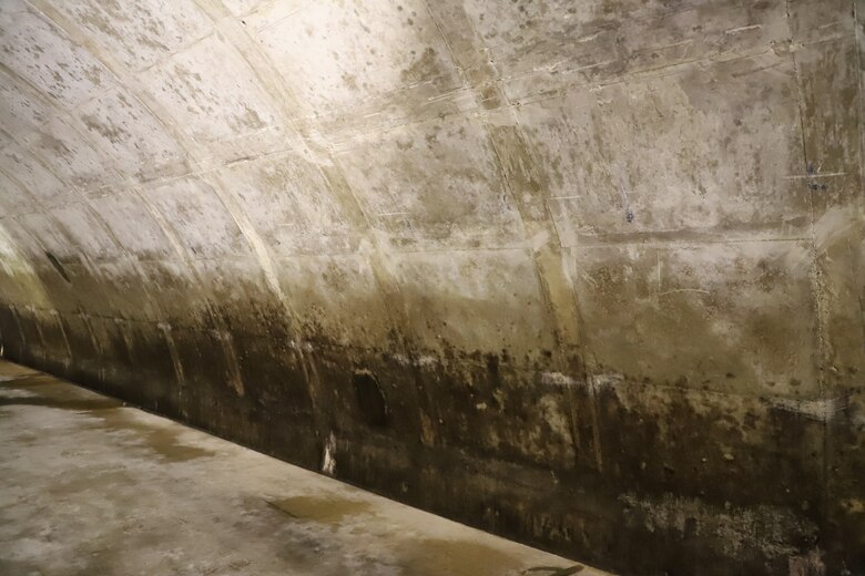 Black mold along the walls inside the Earth Covered Magazines (ECMs)