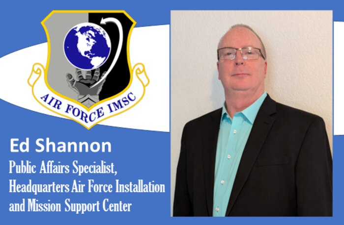 graphic with photo of Shannon and AFIMSC shield