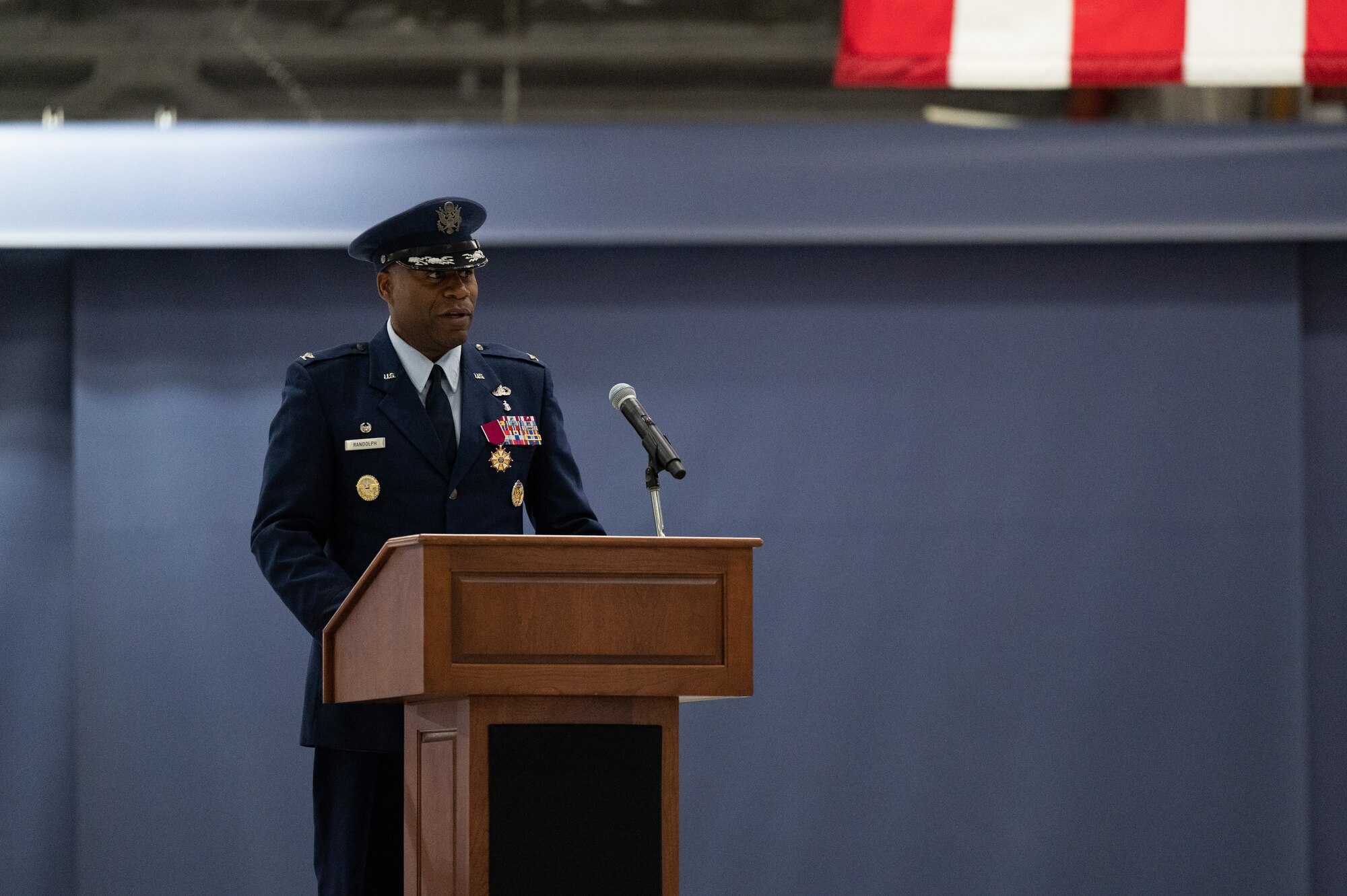 U.S. Air Force Todd E. Randolph speaks during the 316th Wing change of command ceremony
