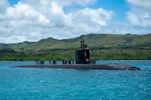 The Los Angeles-class fast-attack submarine USS Springfield (SSN 761) transits Apra Harbor, Naval Base Guam, June 29, 2024.